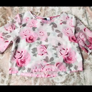 Sheer floral cropped shirt